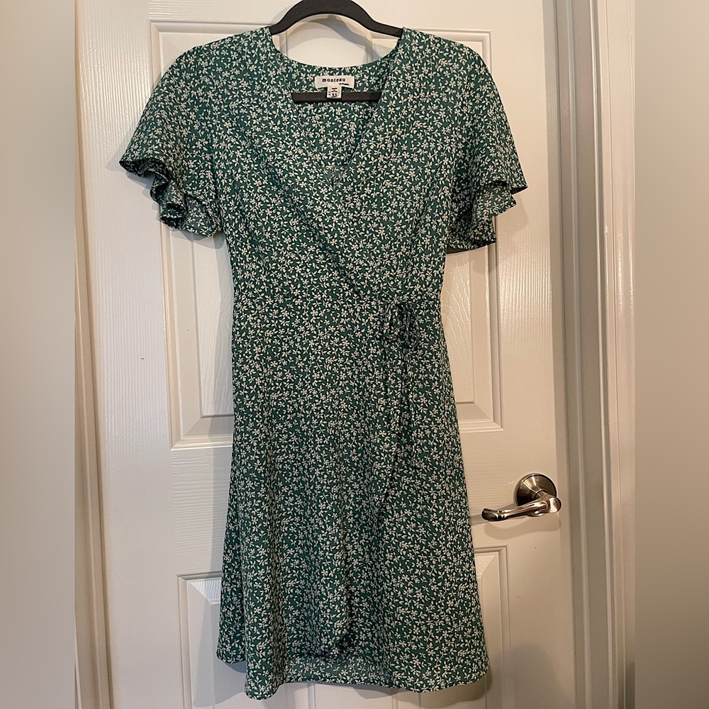 Monteau Green Floral Wrap Dress